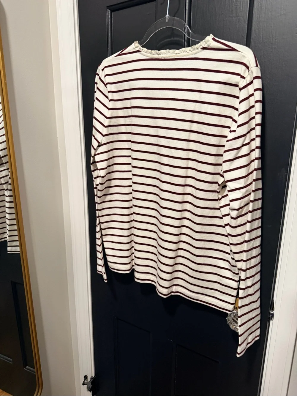 J. Crew Ivory Top with Burgundy Stripes